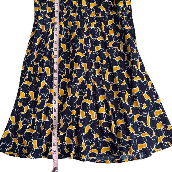 STAUD Mini Milla V-Neck Dress in Navy Yellow Abstract Wave Print Women’s sz 10 - Picture 5 of 9